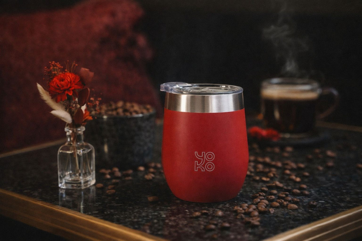 Mugs isothermes avec couvercle 250 ml rouge YOKO DESIGN