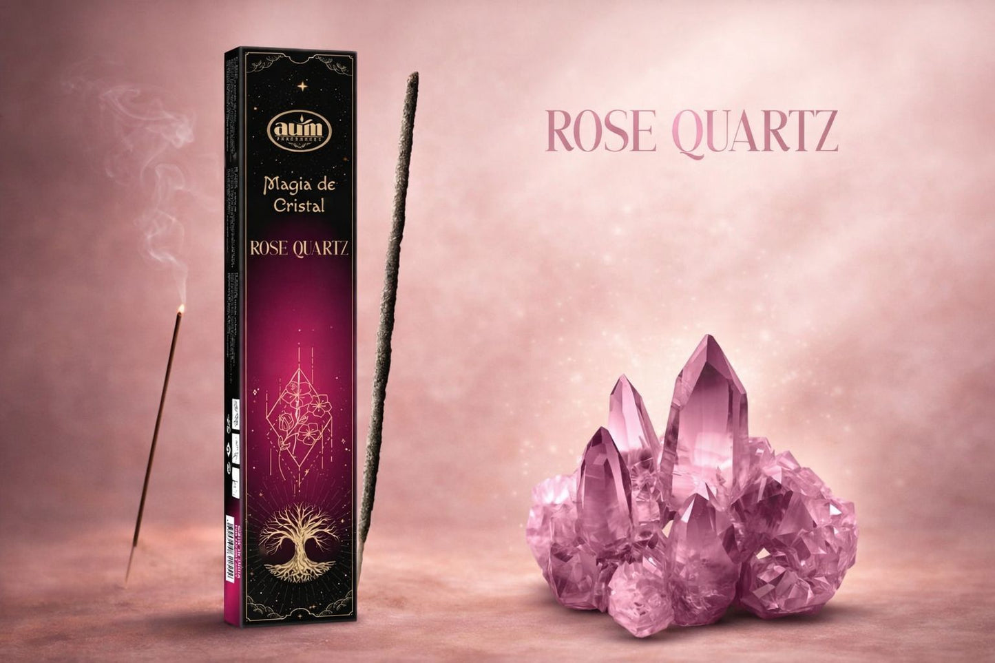 Encens magique Aum Crystal 20 g avec cristal de quartz rose