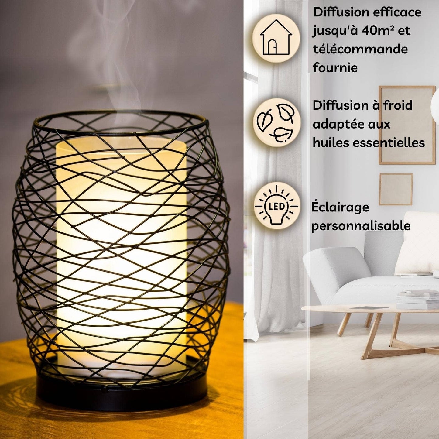 Diffuseur d'arôme Volupsia en Verre et Métal + Télécommande