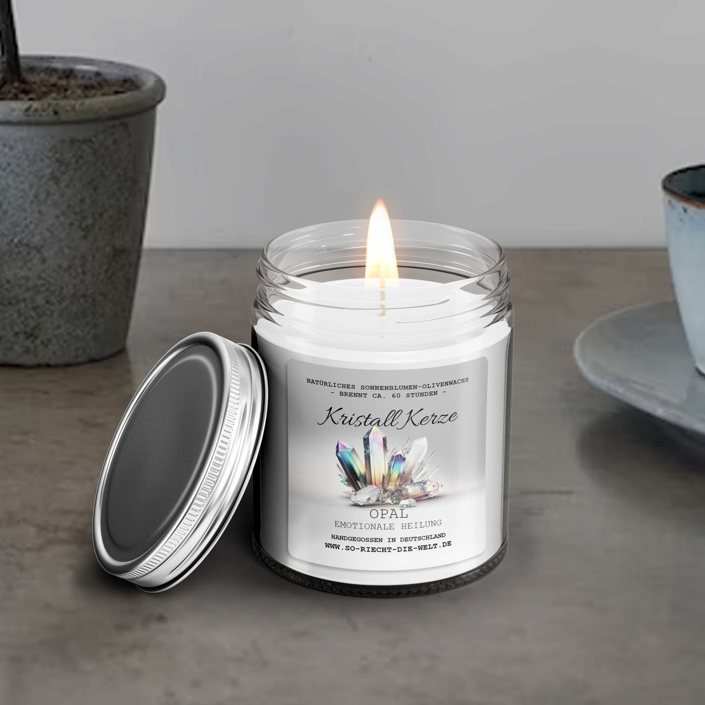 Bougie parfumée au cristal d’opale – Rituel de douceur et d’élégance