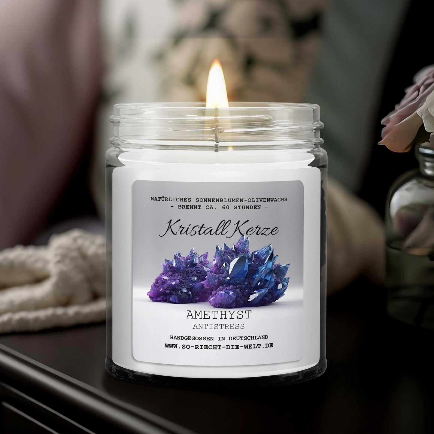 ANTISTRESS - Bougie parfumée en cristal d'améthyste - Jasmin aquatique | Moi
