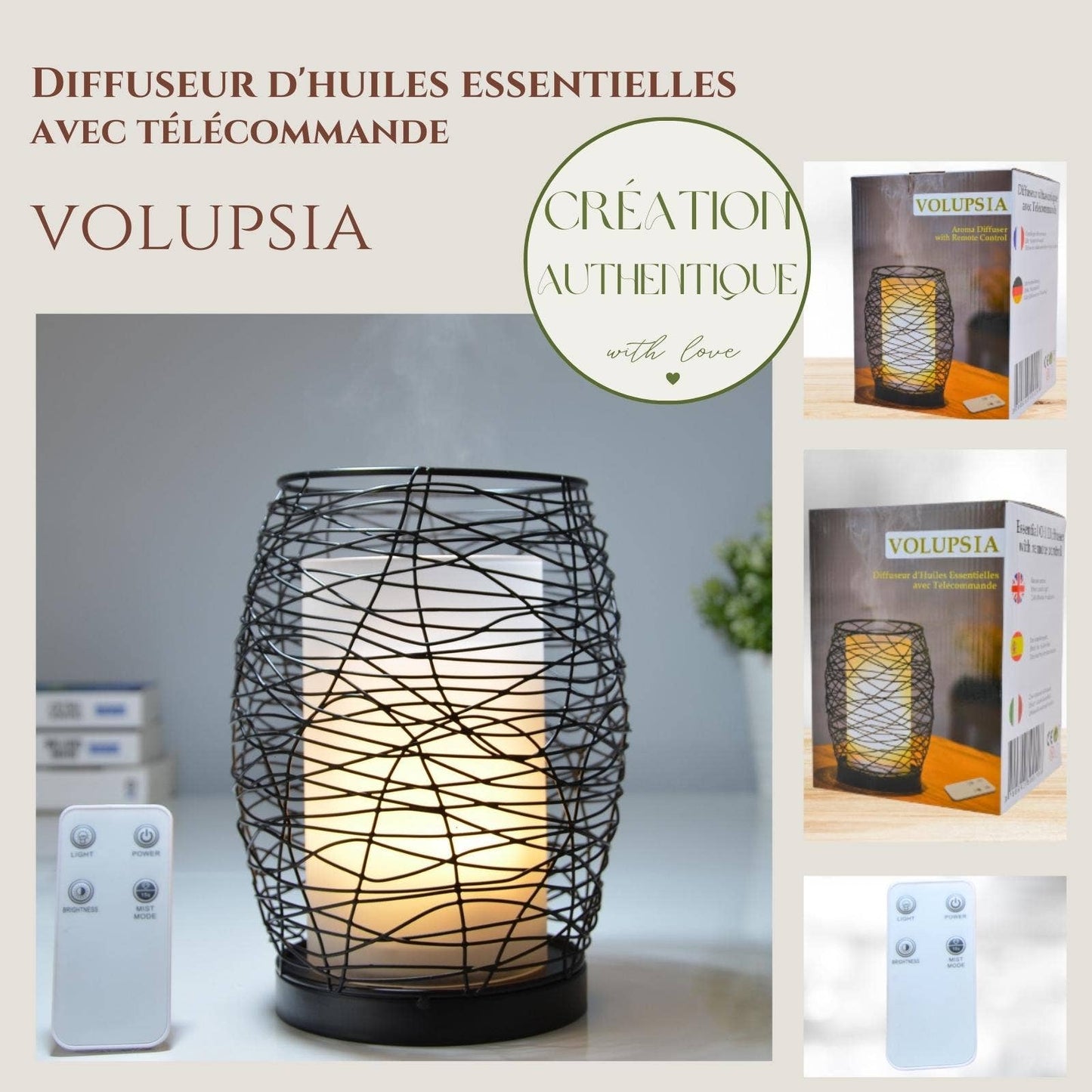 Diffuseur d'arôme Volupsia en Verre et Métal + Télécommande