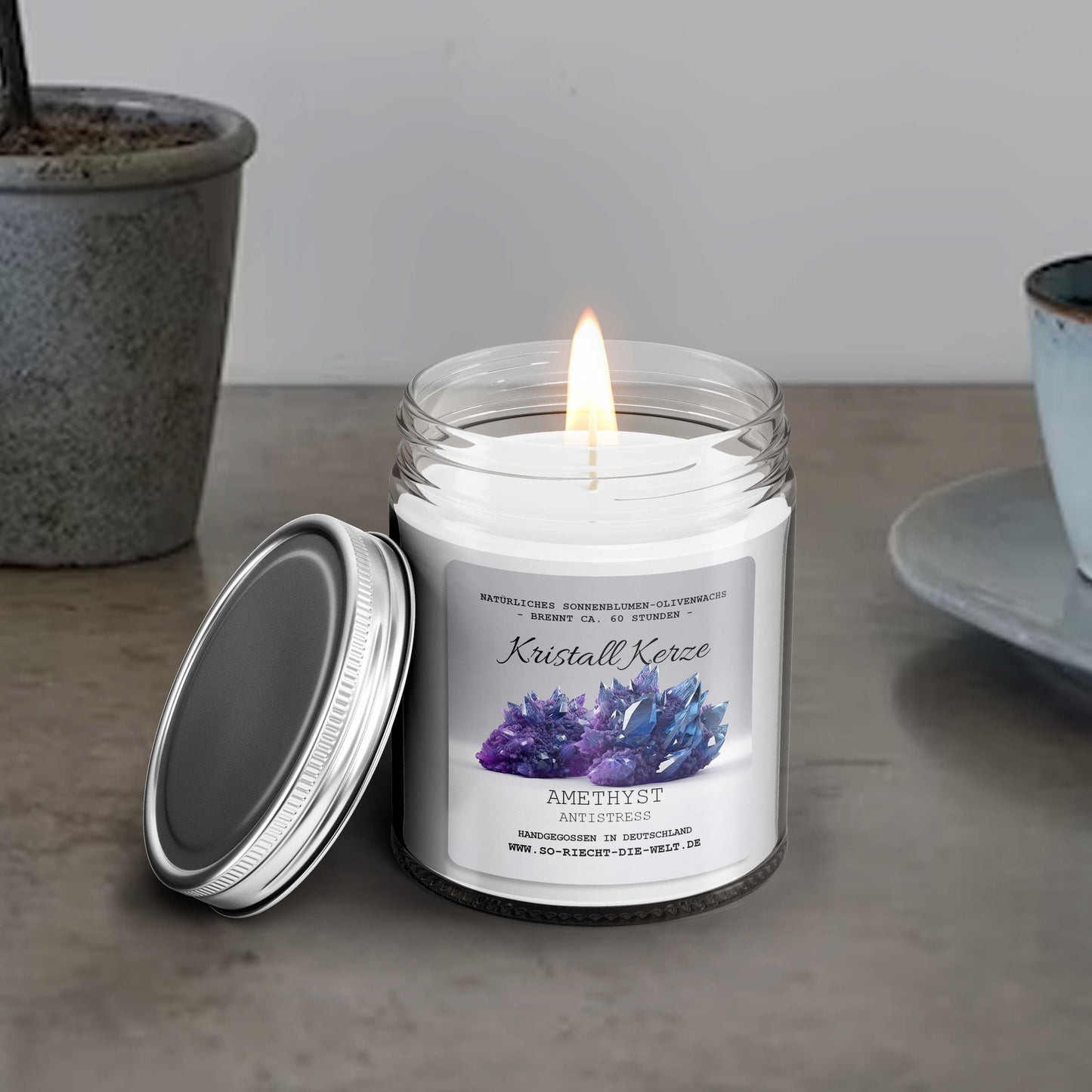 ANTISTRESS - Bougie parfumée en cristal d'améthyste - Jasmin aquatique | Moi