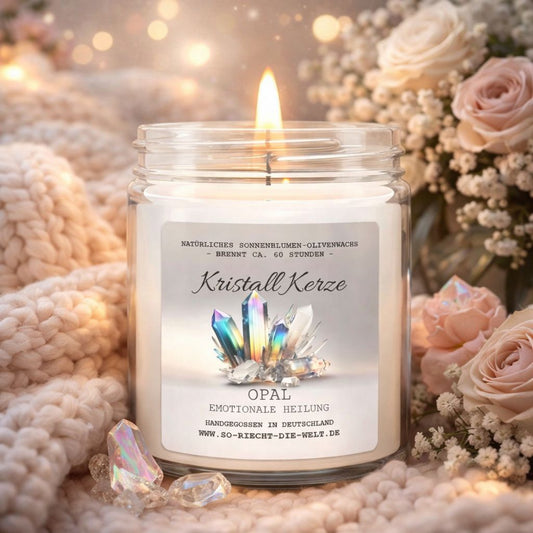 Bougie parfumée au cristal d’opale – Rituel de douceur et d’élégance