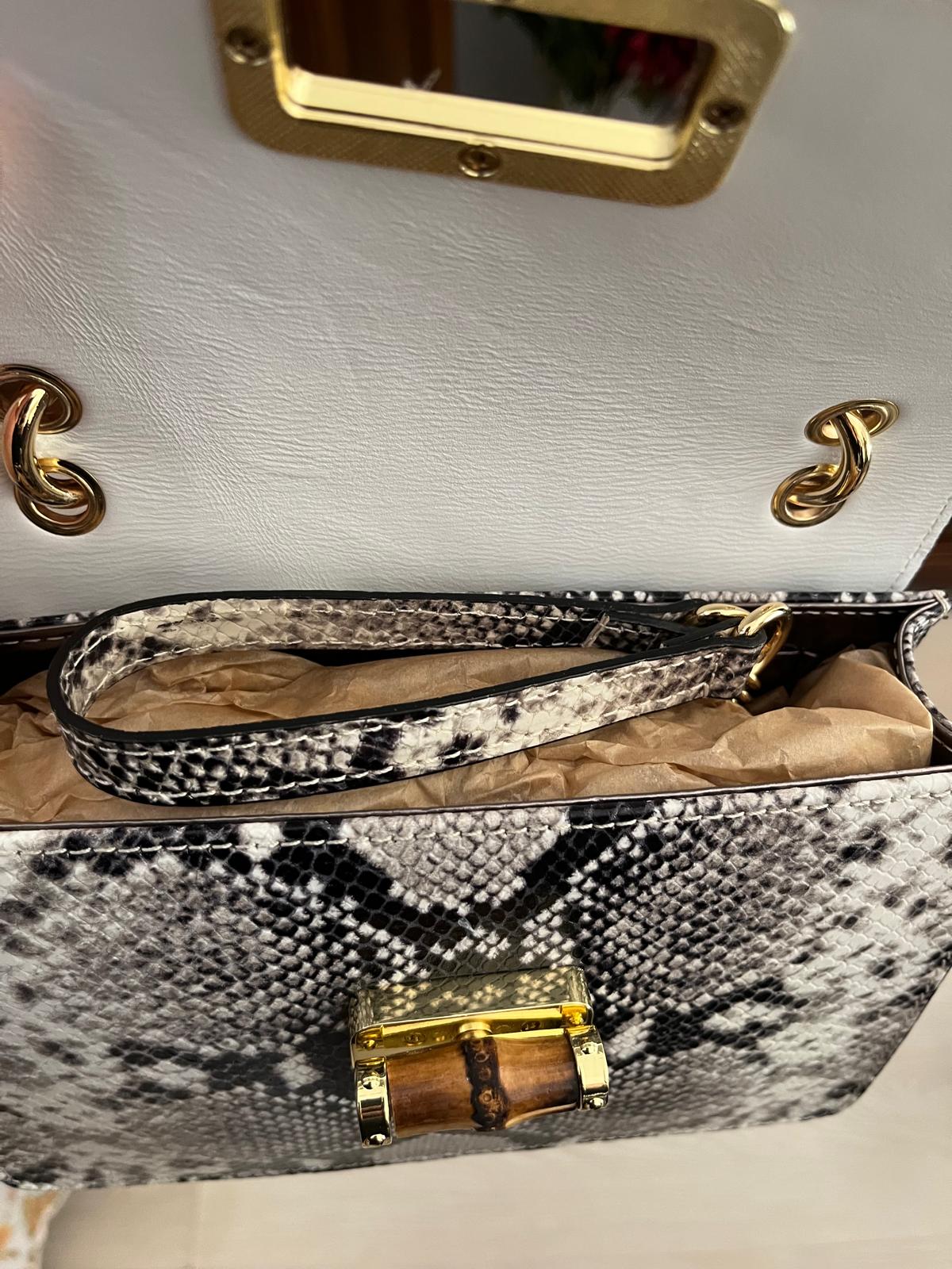 Sac à main en cuir collection ALMA inspiration python ance bambou