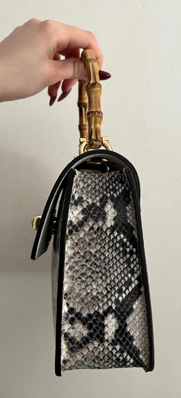 Sac à main en cuir collection ALMA inspiration python ance bambou