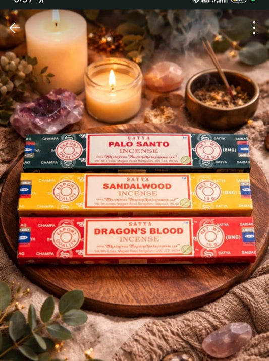 Lot Découverte SATYA Encens – Bois de Santal, Sang du Dragon & Palo Santo
